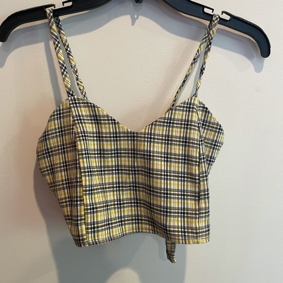 PurrMelrose Lemon Plaid Wrap Top - Picture 2 of 5
